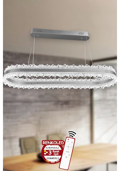 3 Renk Işıklı Kumandalı Modern Sarkıt Led Avize Ledli Avize Salon ,oda ,mutfak ,hol Yemek Masası Bulut90cm Antrasit Gümüş