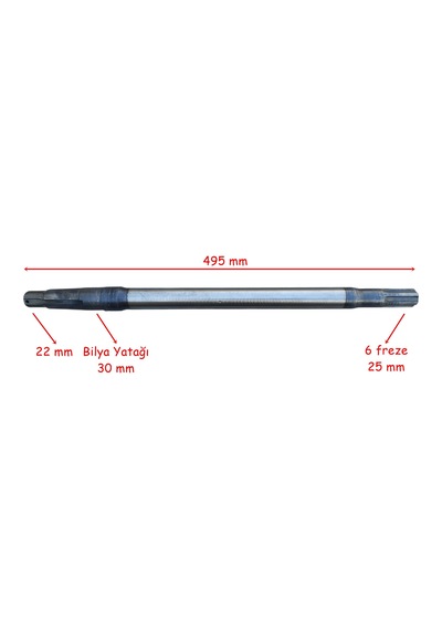 Üç Tekerli Kasalı Aks Mili 495mm Bilya Yatağı 30mm