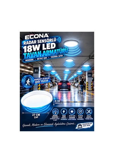 5 Adet Radar Sensörlü Modern Sıva Üstü Tavan Armatürü 18w Ledli - Yüksek Lümen,27cm Akıllı Aydınlatma,aydınlatma Glop Armatürü Led Avize Aplik Balkon Banyo Koridor Lambası Led Beyaz