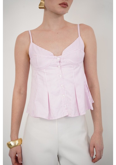 Verymoda Çizgili Askılı Bluz D2791 Pembe