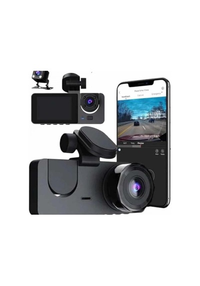 3 Kameralı 2 İnç Ips Ekranlı 1080p Araç İçi Kamera Sürüş Kamerası Carplay