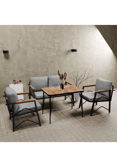 Mb Garden Furnıture Simetri Model, Balkon, Bahçe, Cafe, Metal Koltuk Takımı,bahçe Takımı,çay Seti, 2+1+1+masalı Süngerli Açik Gri