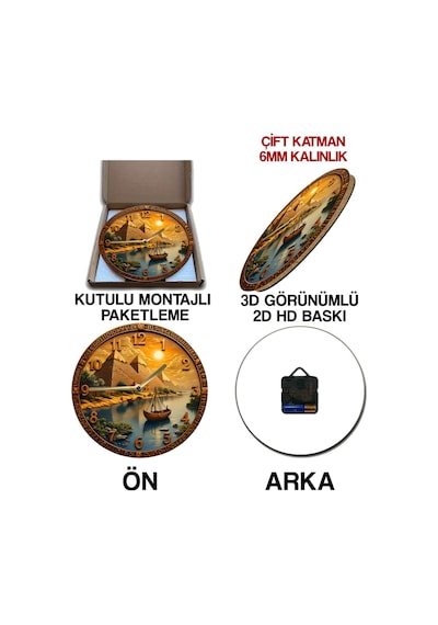 Pharaoh Time Antik Mısır Temalı Piramit Duvar Saati Sessiz Mekanizma Ahşap Kuvars Sdw225 Renkli