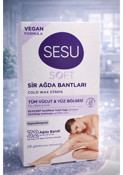Hemengo Sesu Soft Sir Ağda Bantları 32 Adet Vegan Formula Tüm Vücut Ve Yüz İçin Soğuk Ağda Bandı Hmngobzs