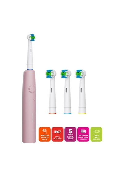 Polosmart Psc83 Şarjlı 5 Modlu Ip67 Suya Dayanıklı Diş Fırçası Pembe Şarjlı