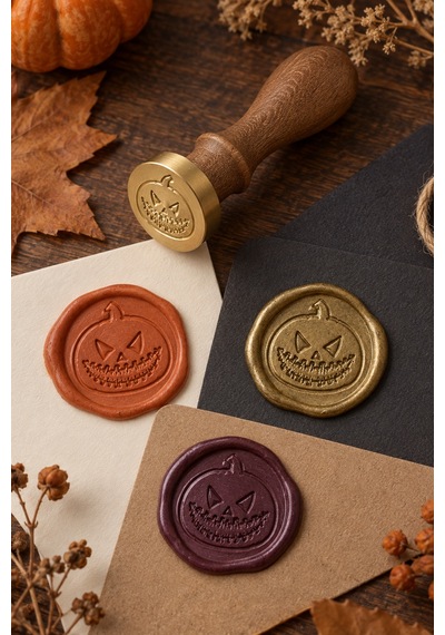 Cadılar Halloween Temalı Ahşap Pirinç Mühür - 2.5 Cm Çap, Balka Çok Renkli