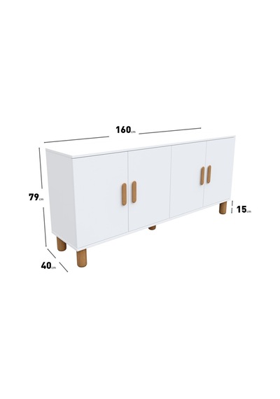 Bohem Serisi Riva Modern 160 Cm 4 Kapaklı Salon Konsolu - Beyaz