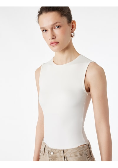 Koton Slim Fit Bisiklet Yaka Kolsuz Bodysuit Ekru 6sak10103ek