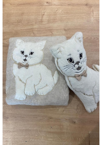 Oyuncak Hediyeli Bebek Triko Battaniye 90x90 Cm Bej Bej