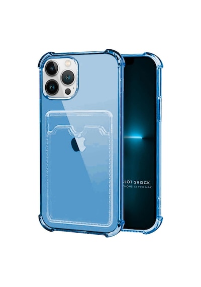 Apple Uyumlu iPhone 13 Pro Max Kılıf Darbe Emici Köşe Korumalı Kartlıklı Cüzdanlı Silikon Kapak Mavi