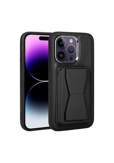 Zore İphone 14 Pro Max Uyumlu Kartlıklı Standlı Pu Deri Ogaa Memo Kılıf-siyah