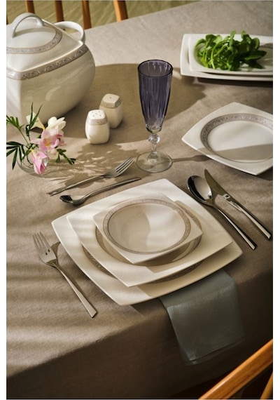 Emsan Fine Bone Dantel 60 Parça 12 Kişilik Yemek Takımı Kare