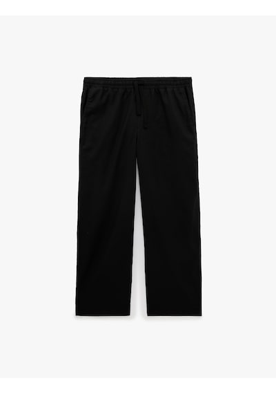 Koton Pamuk Keten Karışımlı Bol Loose Fit Beli Bağcıklı Yazlık Pantolon Siyah 6sam40160hw