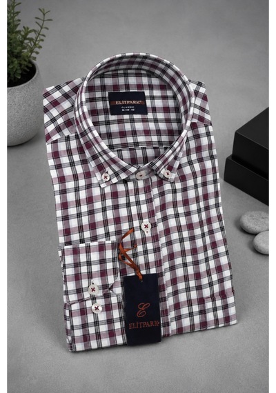 Elitpark Urban Classic Bordo Pamuklu Cepli Premium Uzun Kol Erkek Gömlek