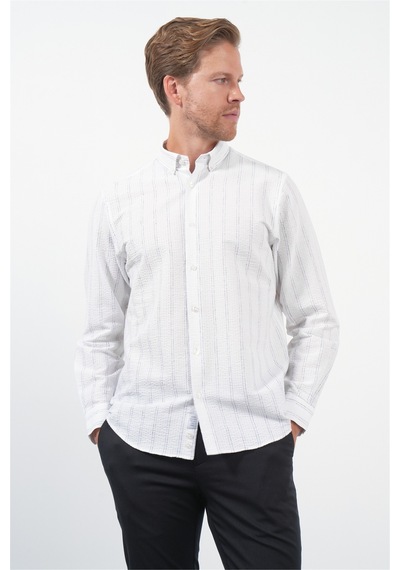 İmza Beyaz-antrasit Yumuşak Yaka Uzun Kol Slim Fit Pamuklu Gömlek 1004260260 Beyaz - Antrasit