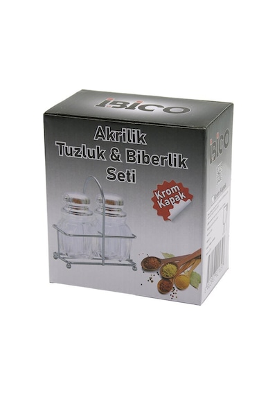 İbico İ22-165 2 Adet Kare Tuzluk Akrilik Bombeli Biberlik Krom Kapak Baharatlık Metal Standlı Diğer