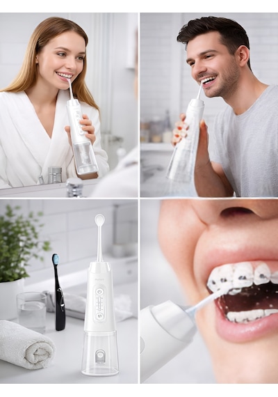 Ipx7 Ağız Duşu 320ml 5 Başlık 4 Mod 20-140 Psı Şarjlı Diş Temizleme Oral Irrigator Siyah