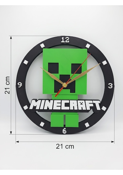 Minecraft Creeper Tasarımlı Çocuk Odası Duvar Saati 21x21 Cm - Dekoratif Sessiz Quartz Akar Akar Mekanizmalı Saat