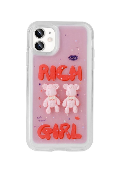 Apple Uyumlu iPhone 11 Kabartma Figürlü Parlak Uzrm Minimini Silikon Kılıf-pembe Pembe