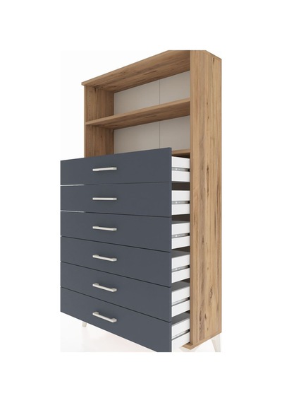 Arges Dolap 2 Raflı 6 Çekmeceli 88x30x163 Çam-antrasit Atlas Çam