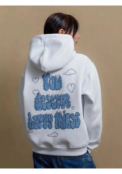 Startmore Unisex You Deserve Happy Things Sweatshirt Beyaz Beyaz