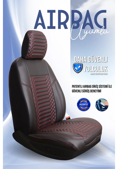 Renault Megane 4 Hb Lüx Full Deri Oto Koltuk Kılıfı Ön Arka Takım Exclusive Siyah Kırmızı