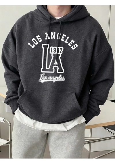 Startmore Tarzsokak Los Angeles Mektup Baskılı Kapüşonlu Üstler Erkek Polar Sokak Modası Sweatshirtleri Sonbahar Antrasit