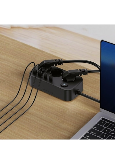 Isı Dayanıklı Duvar Askılı Telefon Tutucu 3'lü Priz 2xusb 2xtype-c Çıkış Anahtarlı Priz Uzatma Kablo 2 M