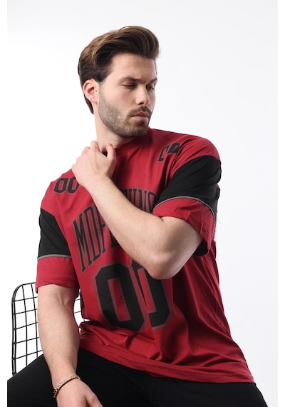 Madmext Bordo Baskılı Pamuklu Oversize Erkek T-shirt 7035 Bordo