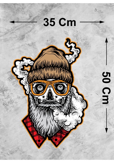 Gözlüklü Pipo Içen Kurukafa Sticker - Dede Kuru Kafa Oto Motosiklet Araba Sticker - 00160 50x35 Cm