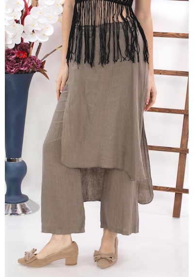 Bohem Stil İtalyan Ham Keten Pantolon Etek-8747 Vizon