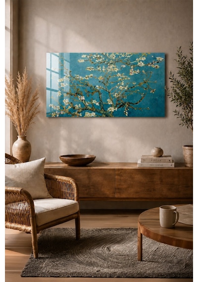 Vincent Van Gogh Almond Blossom Çiçekli Dal Tablo Mavi Dekorati