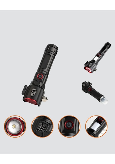 Usb Şarjlı Çok Amaçlı El Feneri Çekiçli Pusulalı Diğer