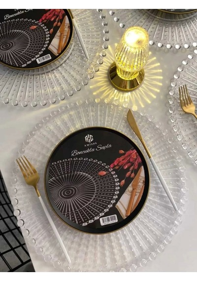 Supla, Boncuklu Sunum Tepsisi Şeffaf Sunumluk 20 Cm. Renkli