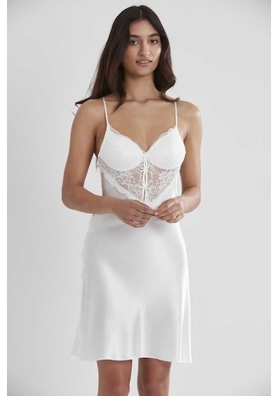Pierre Cardin 2li Ekru Saten Kısa Gecelik Sabahlık 4300 Ekru