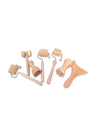 Mini Ahşap Yüz Masaj Aparatı & Madero Terapi Guasha 7'li Set