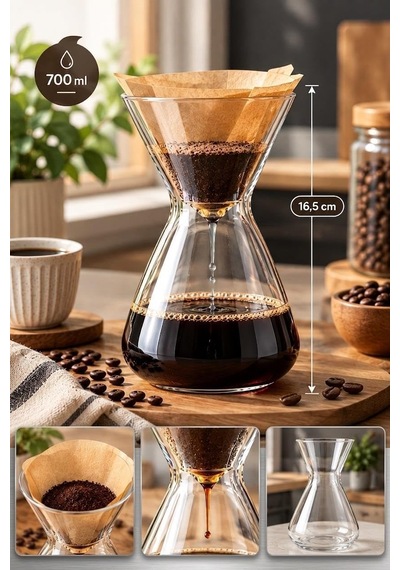 Tr Borosilikat Cam Kahve Demleyici Dripper Kahve Demleme Caraf 700ml