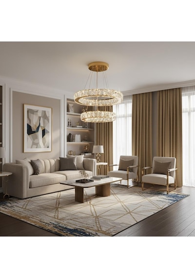 Kristal 2 Katlı Uzaktan Kumandalı 40-50 Cm Avize Gold