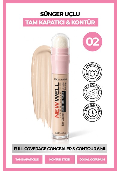 Full Coverage Concealer & Contour Sünger Uçlu Kapatıcı & Kontür 02 6 Ml 00