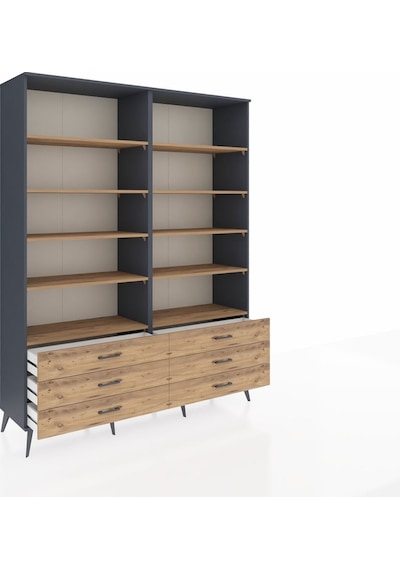 Hyperion Gardrop 10 Raflı 6 Çekmeceli 176x44x221 Antrasit-çam Çam