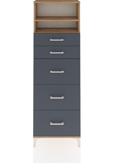 Arges Dolap 2 Raflı 5 Çekmeceli 60x30x182 Çam-antrasit Çam