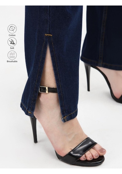 Kene Jeans Lacivert Paça Yan Yırtmaç Boyfriend Bol Paça Pantolon Lacivert