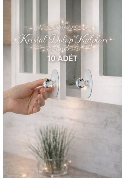 10 Adet Şeffaf Kristal Başlıklı 10'lu Yapışkanlı Kulp Dolap Çekmece Kulp Tutacak Beyaz Diğer