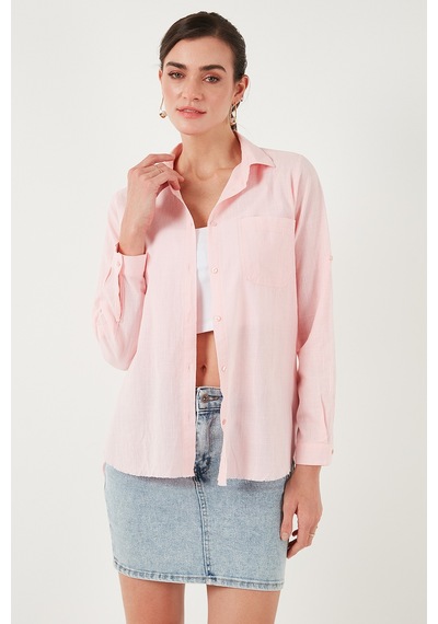 Lela Pamuklu Regular Fit Cepli Bayan Gömlek Cf25S16992 Açık Pembe