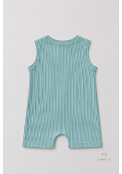 Babyden's Erkek Bebek Yazlık Ayıcık Baskılı Fitilli Tulum %100 Pamuk Kolsuz Şort Tulum Yenidoğan Bebek Romper 0-9 Ay Haki