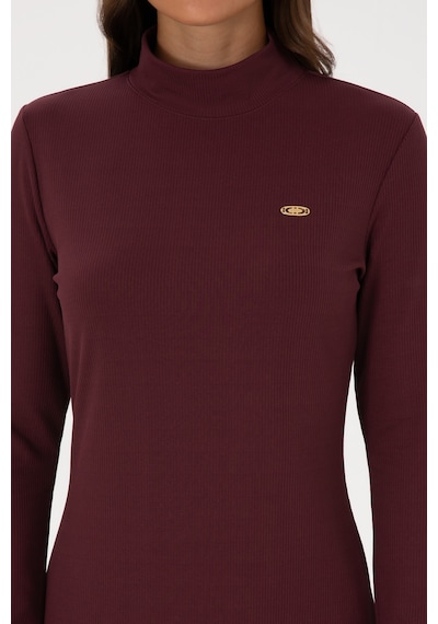 U.S. Polo Assn. Kadın Bordo Yırtmaçlı Dik Yaka Midi Boy Örme Elbise 50313549-VR177