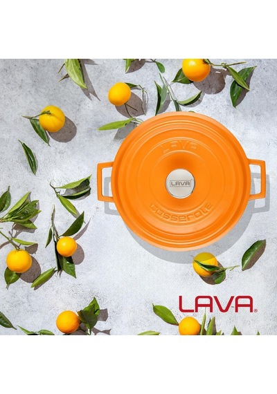 Lava Spring Serisi - Döküm Tencere, Yuvarlak, 28 Cm, Mat Emaye, Parlak Siyah Taban, Turuncu Diğer