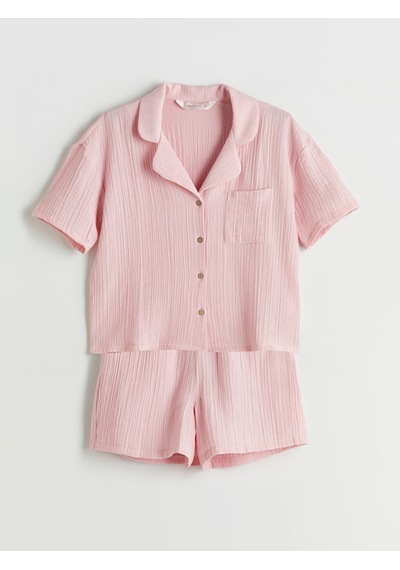 Lcw Dream Pembe Gömlek Yaka Müslin Kadın Şortlu Pijama Takımı