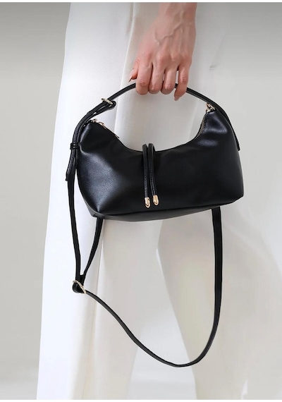 Lüxeva35 Siyah Kadın Mini Boy Uzun Çapraz Askılı El Ve Omuz Çantası 20x16 Cm Siyah