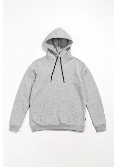 Primemagazam Kadın Kapüşonlu Kanguru Cepli 3 İplik Pamuklu Oversize Hoodie Sweatshirt - Gri Çeşitli